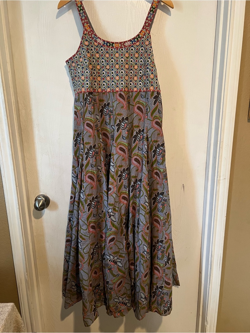 Pyramid Collection Grey Flower Boho Hippie Maxi Dress Made in India Women Sz M
